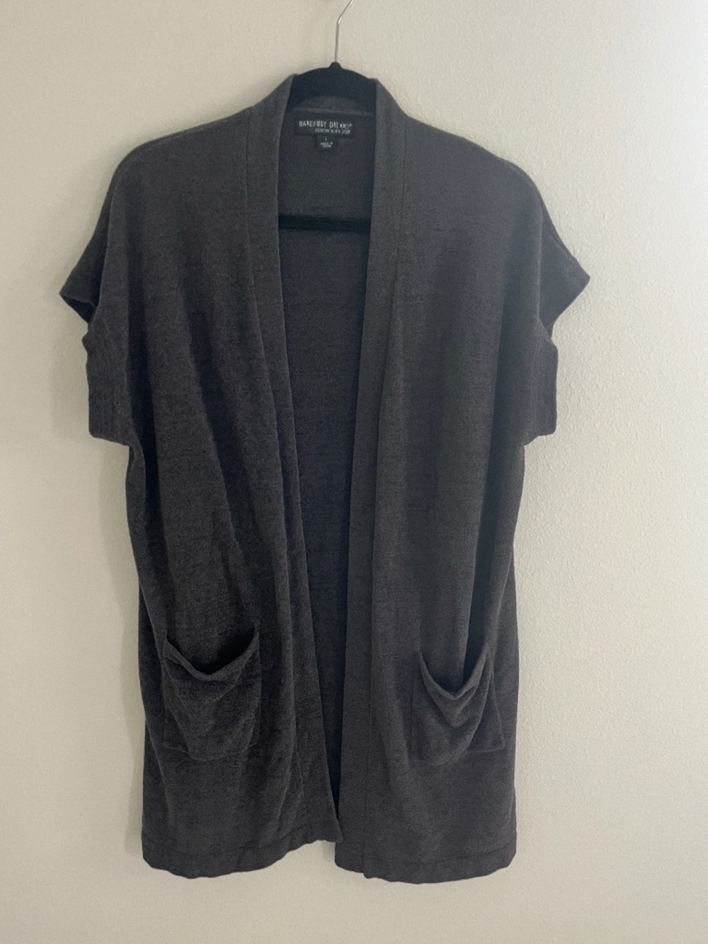 Barefoot Dreams CozyChic Ultra Lite Sleeveless Cardigan sz L in Carbon Lagenlook
